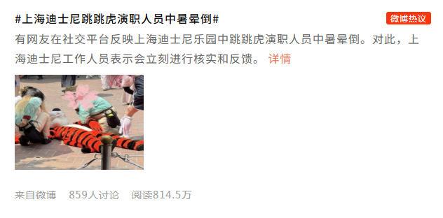 上海迪士尼“跳跳虎”中暑晕倒，网友心疼：紧急情况下应允许摘下头套