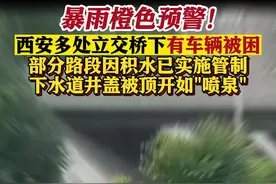 暴雨橙色预警！西安多处积水 立交桥下有车被困图片