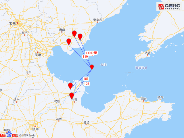 渤海海域发生4.4级地震