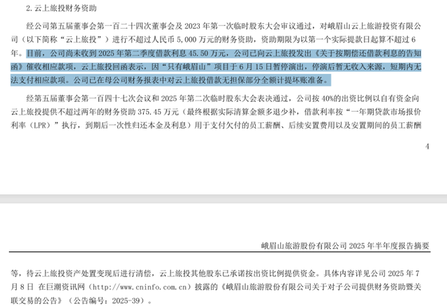 游客减少致营收下滑，投资超8亿元《只有峨眉山》演出项目停摆​