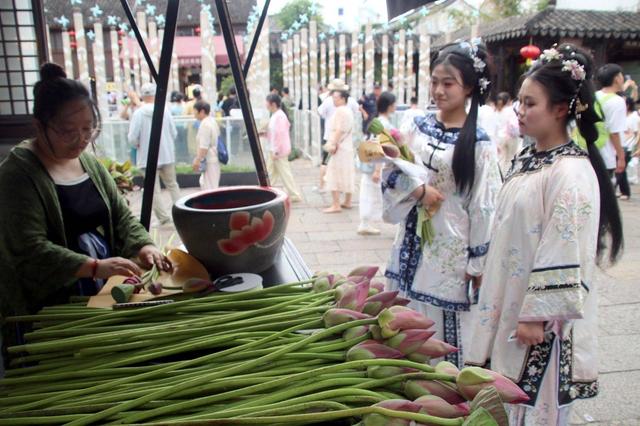江苏苏州：山塘街荷花俏销 感受初秋浪漫