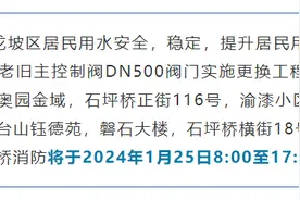 1月25日预计停水9小时！重庆九龙坡多个小区受影响......图片