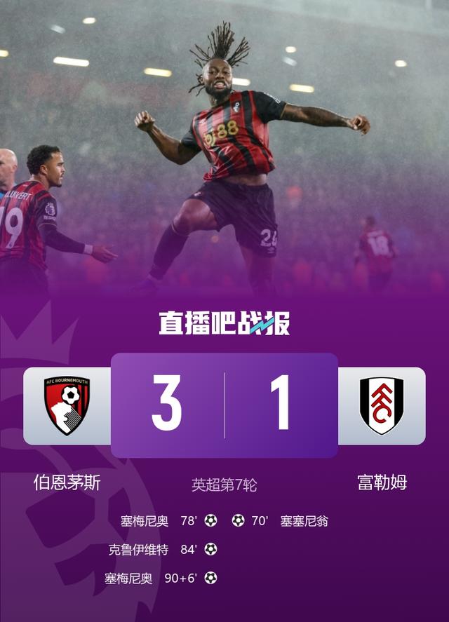 伯恩茅斯3-1逆转富勒姆