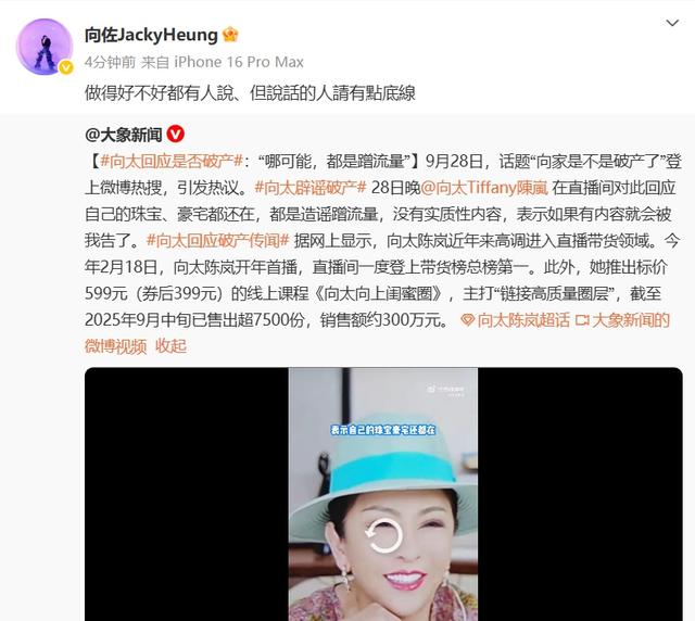 向太回应“向家破产”传闻