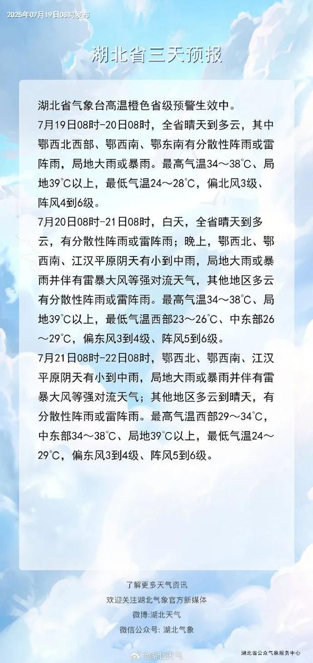 湖北连发67条高温预警