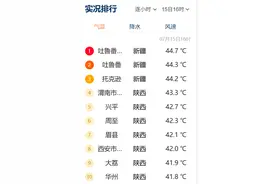 新疆和陕西包揽全国高温榜前十：最高气温超44度，陕西七地气温超41度图片
