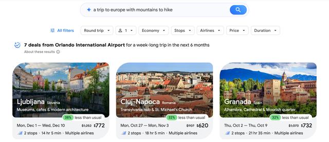 Google Flights推出基于AI的航班优惠检索功能