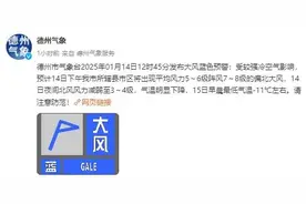 德州发布大风蓝色预警 15日早晨最低气温-11℃左右图片