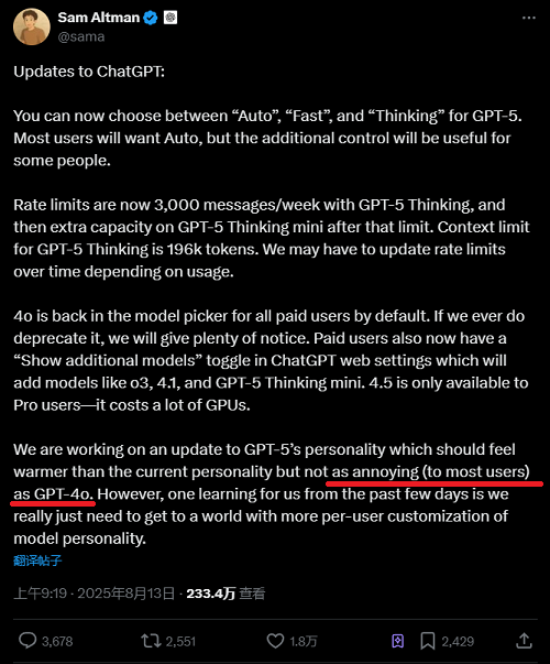GPT-4o回来了，评论区炸了