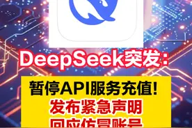 视频 | DeepSeek突发：暂停API服务充值！发布紧急声明回应仿冒账号图片