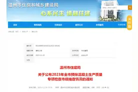 温州市住建局关于公布2023年全市预拌混凝土生产质量专项检查市级抽查情况的通知图片