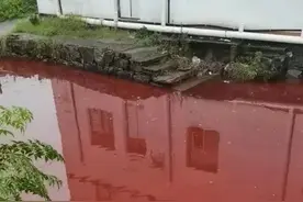 杭州一河段河水呈红色，村民称闻到刺鼻臭味，村委会：相关部门在调查，河水颜色已变浅图片
