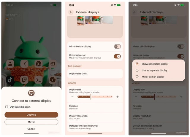 安卓16系统新变化：连接显示器时，默认模式可选可记