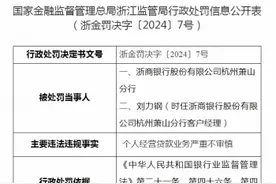 浙商银行杭州萧山分行被罚50万元 个人经营贷款业务严重不审慎图片