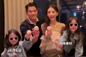 郭富城妻子方媛挺着三胎孕肚，晒全家福庆祝生日，今年6月郭富城宣布妻子怀三胎图片