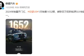 比亚迪仰望：“仰望U8”2024年1月销量为1652辆图片