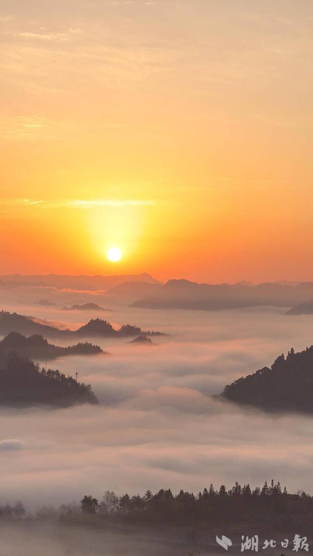 来凤：日出云海映照张富清挂壁公路 昔日天险变身旅游“致富道”