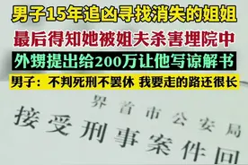 男子15年追凶寻找消失的姐姐，发现凶手是姐夫，外甥提出给两百万让写谅解书图片