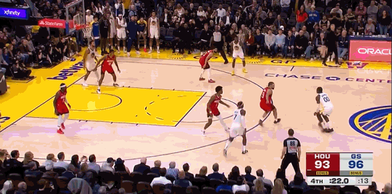 库明加33分助勇士擒火箭，库里和格林送“撞胸礼”图片