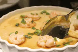 壹粉食堂|新年吉祥菜玉子豆腐虾仁蒸鸡蛋，营养美味，鲜嫩到尖叫图片