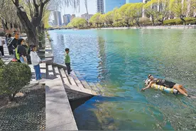 太“秀”了！北京亮马河有位大爷会“水上漂”图片