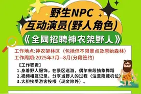 神农架景区招“野人”日薪500元，工作职责包括“接受游客投喂”图片