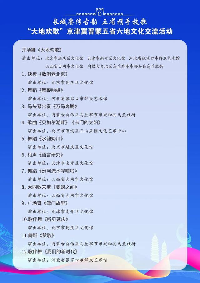 直播预告！长城赓传古韵 五省携手放歌“大地欢歌”京津冀晋蒙五省六地文化交流活动将于9月15日晚7：30分震撼上演!