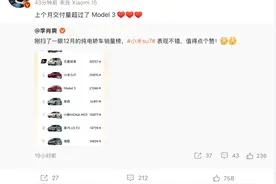 雷军转发去年12月纯电轿车销量榜单，小米SU7超过特斯拉Model 3图片