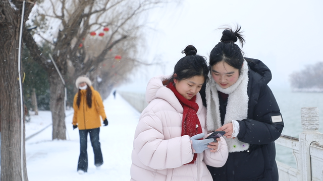 睢县迎来今冬首场降雪 北湖景区成热门打卡地