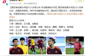 国足客战澳大利亚队23人名单公布：武磊因伤缺阵，韦世豪身披10号球衣图片