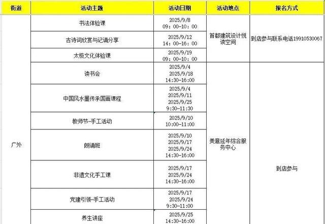 西城区悦读湾9月活动预告