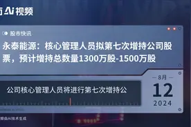 永泰能源：核心管理人员拟第七次增持公司股票，预计增持总数量1300万股-1500万股视频封面