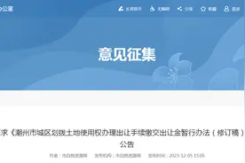 ​关于征求《潮州市城区划拨土地使用权办理出让手续缴交出让金暂行办法（修订稿）》意见的公告图片