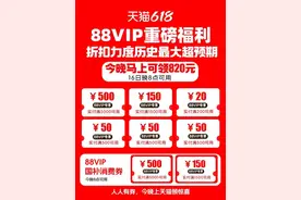 88VIP重磅福利！天猫618今晚发放820元大额消费券图片