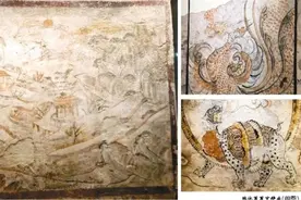 《乐舞图》与《山水图》交相辉映 韩休墓壁画：十年修复再现真容图片