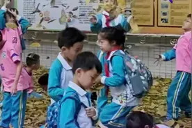 春日校园里落叶满地，放学后来一场落叶狂欢图片