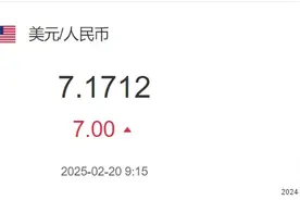 2月20日人民币对美元中间价报7.1712元 下调7个基点图片