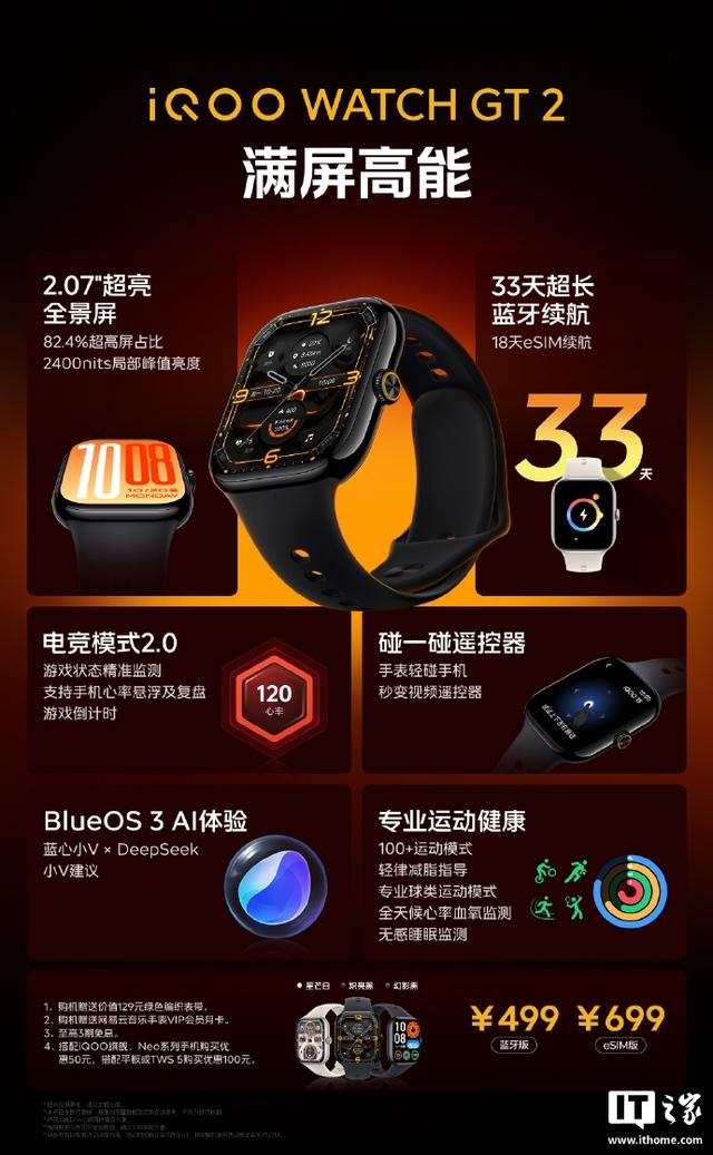 499 元起 iQOO WATCH GT 2 手表发布，支持电竞心率监测等