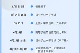 高考、中考，英语四六级……安徽6月考试月历出炉图片