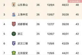 中超积分榜：海港8分优势领跑，泰山申花蓉城2-4位，南通深圳降级区图片