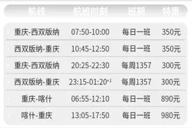 重庆航空将加密重庆至西双版纳等航线 单程最低300元起图片