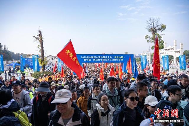 近万人同登武汉木兰山 赏黄陂秋色如画