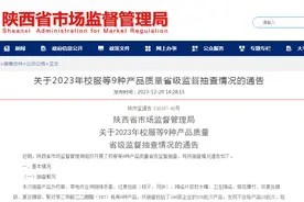 陕西省市场监督管理局关于2023年校服等9种产品质量省级监督抽查情况的通告图片