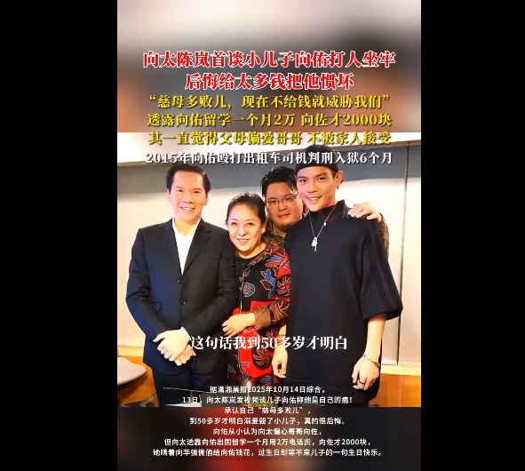 向太谈小儿子向佑打人坐牢