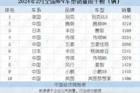 2月MPV：别克GL8重回榜首，市场高端化进程提速图片