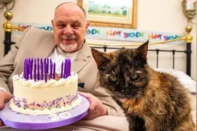 英国老人为宠物猫庆30岁生日图片