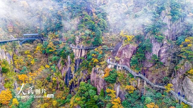 安徽池州：漫步高空栈道 欣赏绚丽秋色