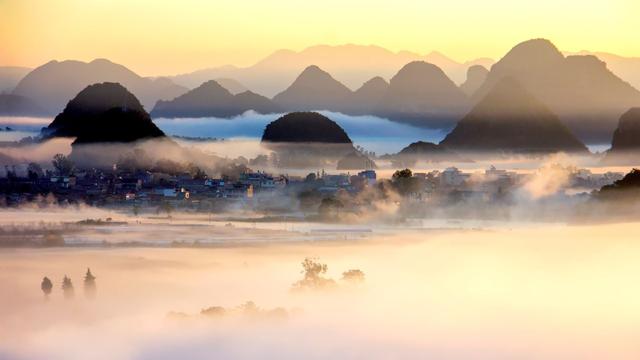 央视新闻客户端：冬日普者黑 这样的流动山水画宛如仙境……