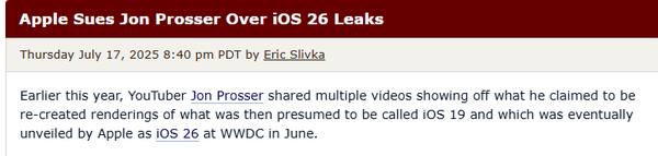 苹果宣布起诉海外博主 指控其泄露iOS 26机密信息
