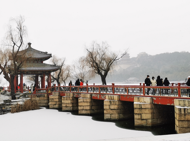 颐和园初雪，洁白冰湖美丽如画